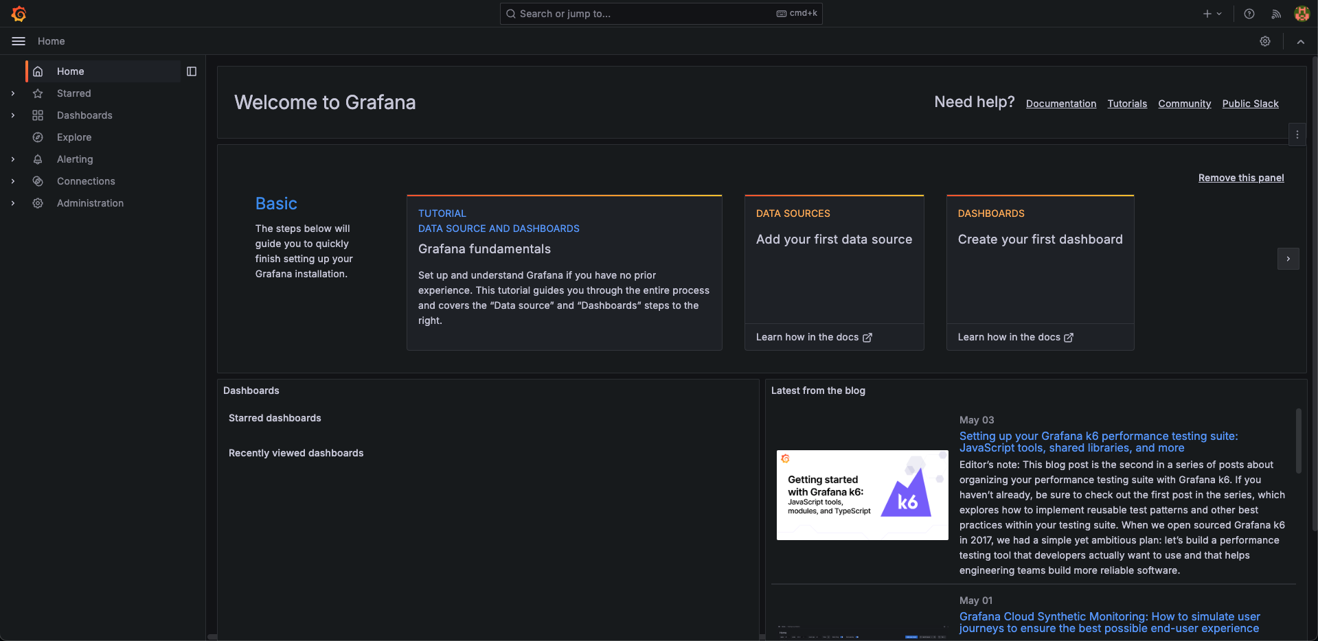 Grafana Home Page